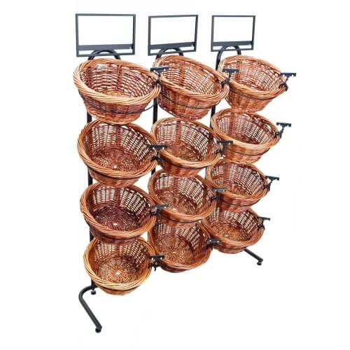 4 Tier 12 Round Willow Basket Display Rack