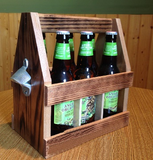 Wood 6 Pack Carrier with Opener