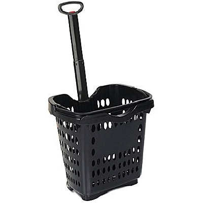 Plastic Black Rolling Shopping Baskets - 10ct