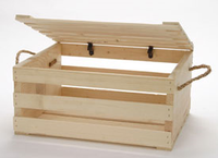 Large Wood Crate With Lid And Rope Handle - 2ct