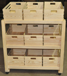 Large Wooden Display Rack With 9 Crates