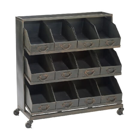 Metal Black Storage Bin Display Cart