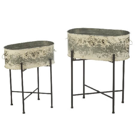 Metal Vintage Oval Bins With Stands - Set of 2