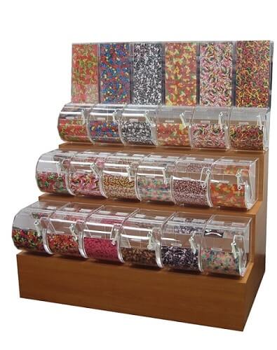 3-Tier Wood Candy Rack -  7 1/2 inch w Bins