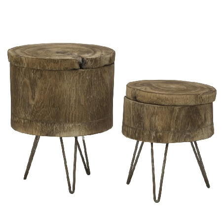 Wood Tree Stump Tables With Storage - Set of 2