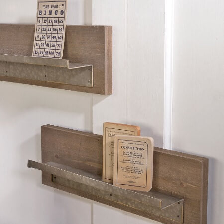 Wood Wall Shelves w/Metal Ledge - 2ct